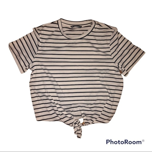 Shein Shein Striped Knot-Front T-Shirt - Picture 4 of 9